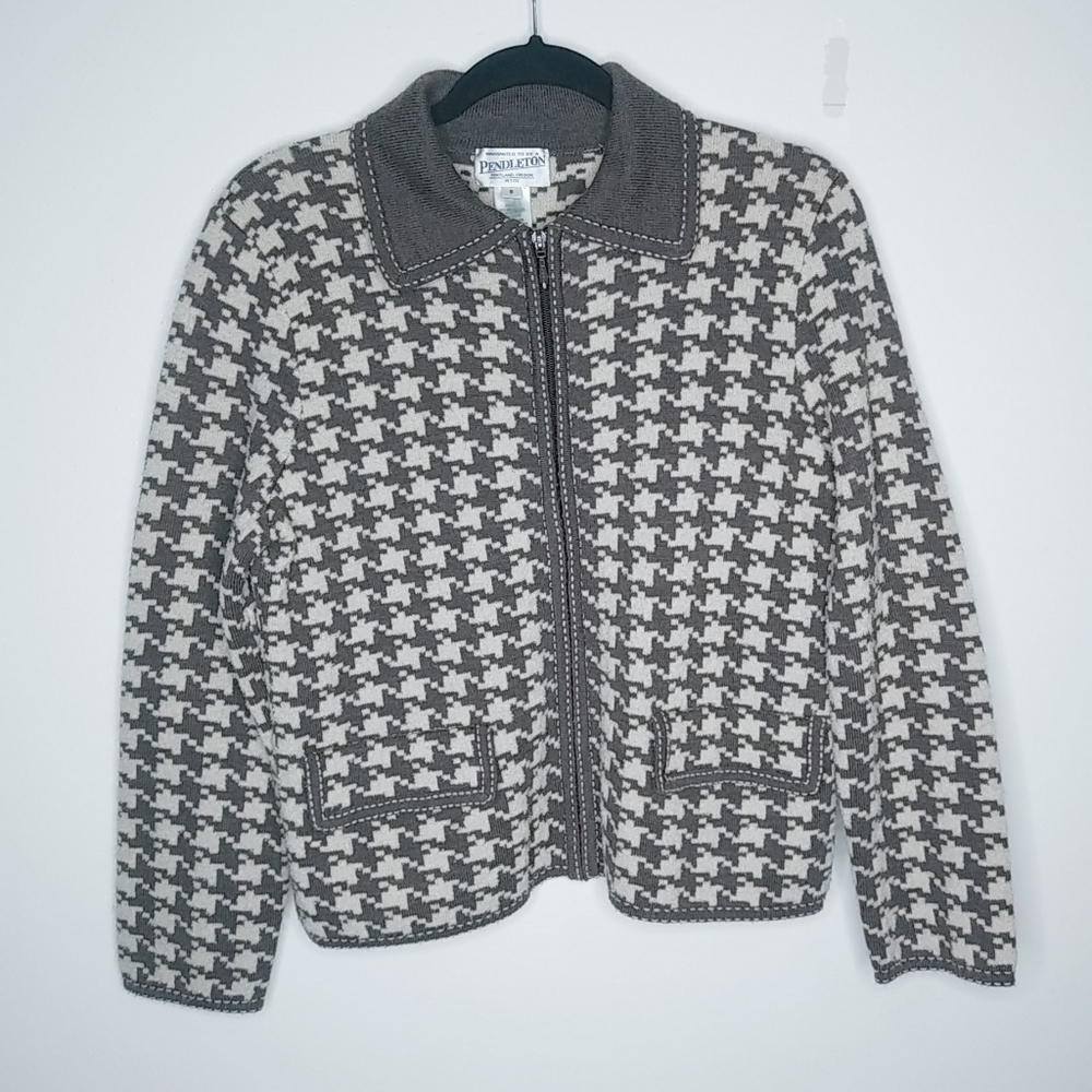 Pendleton Petite Hounds tooth Wool Blend Sweater